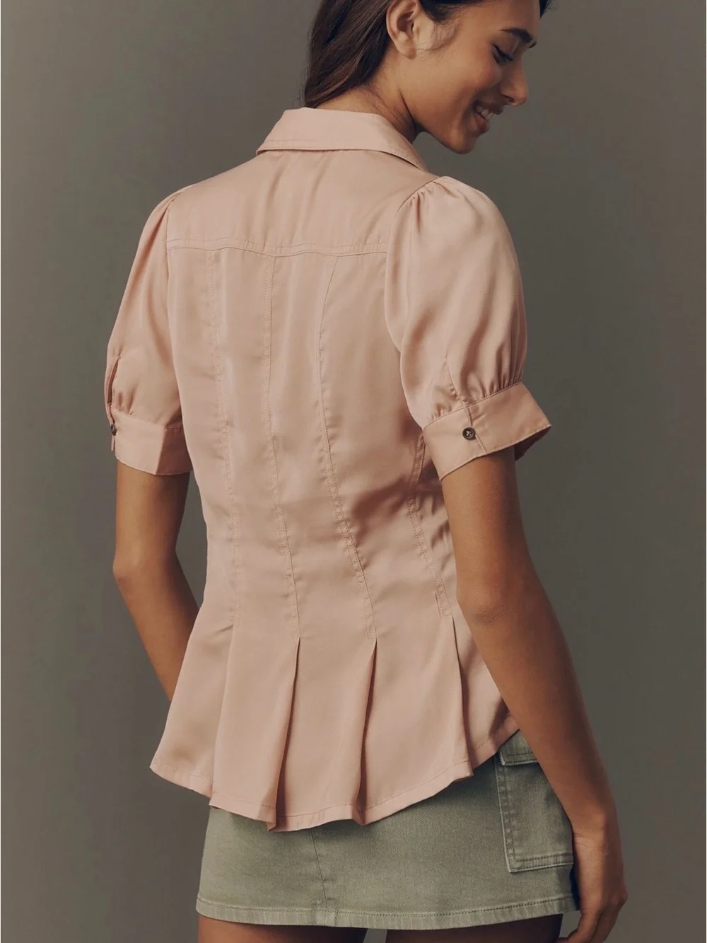 Anthropologie Blush Pink Button-Down Peplum Shirt - Picture 3 of 9